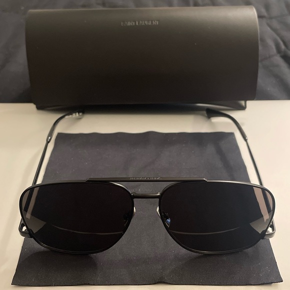SAINT LAURENT YSL Aviator Sunglasses Matte Black Metal Frame - Picture 2 of 16